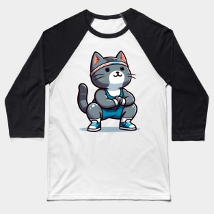 Grey Cat Squats: Flex & Stretch Baseball T-Shirt